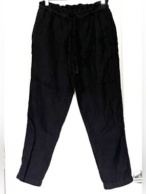 COUNTRY ROAD 100% French Linen Paperbag Pants Black AU 10 High Waisted Tapered